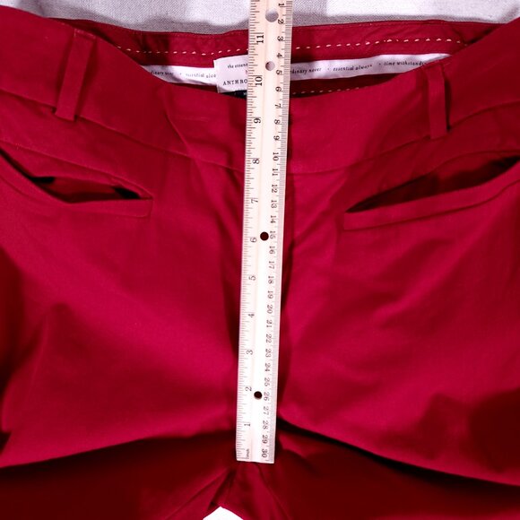 Anthropologie The Essential Slim Pants Womens 12 Red Double Button Stretch Crop - Picture 7 of 16